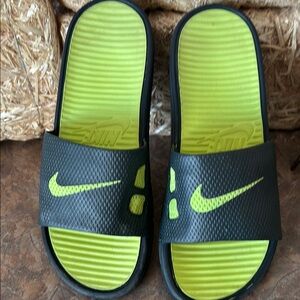 Nike  Solar Soft Black and Neon Green Slides